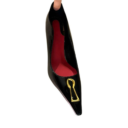 Elegant Women's Cat-Inspired Pointed High-Heel Shoes with Chic Metallic Details - Luxurious Leather Suede for Special Occasions - Très Elite