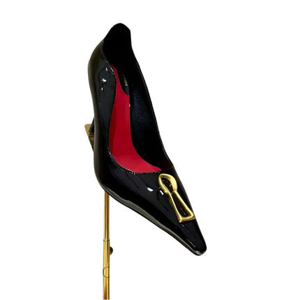 Elegant Women's Cat-Inspired Pointed High-Heel Shoes with Chic Metallic Details - Luxurious Leather Suede for Special Occasions - Très Elite
