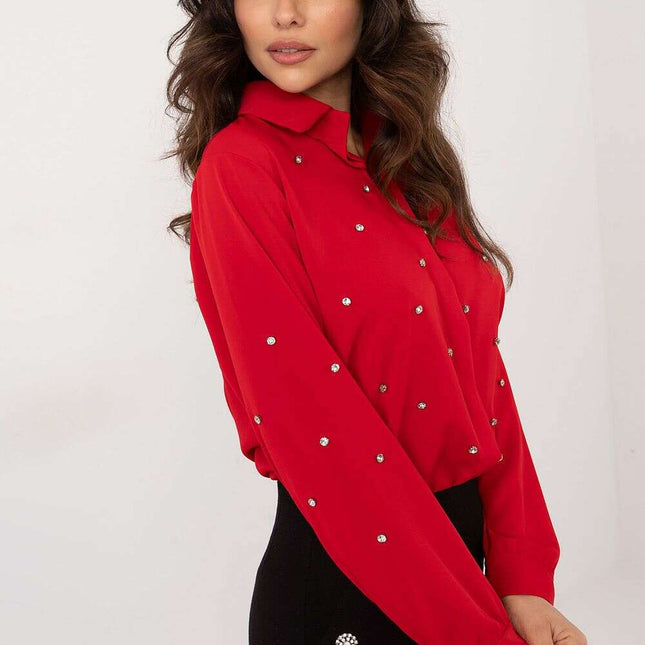 Elegant Womens Long Sleeve Shirt With Zircons 203325