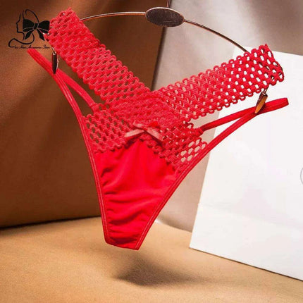 Elegant Women's Low Rise Ice Silk Thong with Chic Ribbons - Fashionable & Sporty Underwear - Très Elite
