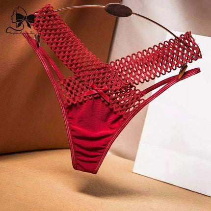 Elegant Women's Low Rise Ice Silk Thong with Chic Ribbons - Fashionable & Sporty Underwear - Très Elite