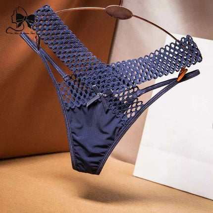 Elegant Women's Low Rise Ice Silk Thong with Chic Ribbons - Fashionable & Sporty Underwear - Très Elite