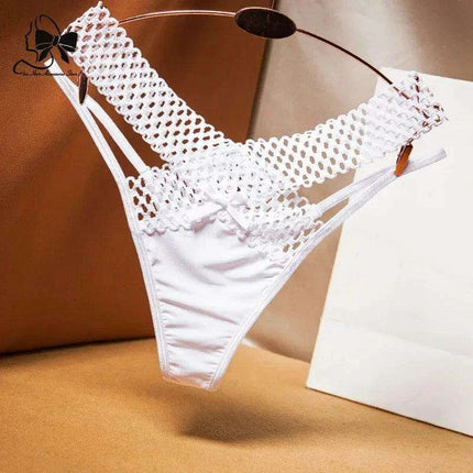 Elegant Women's Low Rise Ice Silk Thong with Chic Ribbons - Fashionable & Sporty Underwear - Très Elite