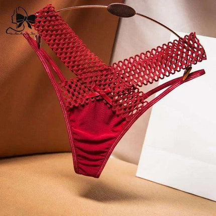 Elegant Women's Low Rise Ice Silk Thong with Chic Ribbons - Fashionable & Sporty Underwear - Très Elite
