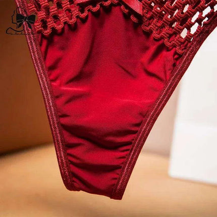 Elegant Women's Low Rise Ice Silk Thong with Chic Ribbons - Fashionable & Sporty Underwear - Très Elite