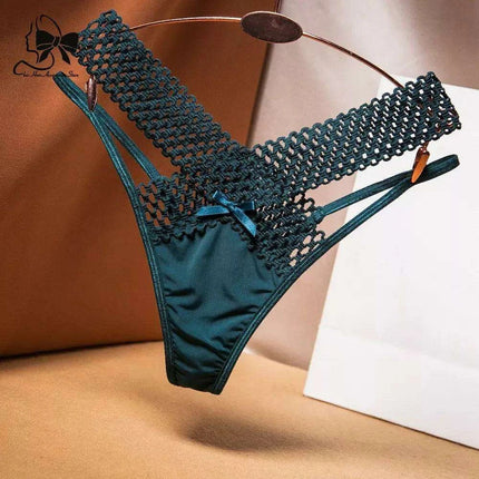 Elegant Women's Low Rise Ice Silk Thong with Chic Ribbons - Fashionable & Sporty Underwear - Très Elite