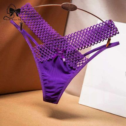 Elegant Women's Low Rise Ice Silk Thong with Chic Ribbons - Fashionable & Sporty Underwear - Très Elite