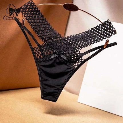 Elegant Women's Low Rise Ice Silk Thong with Chic Ribbons - Fashionable & Sporty Underwear - Très Elite