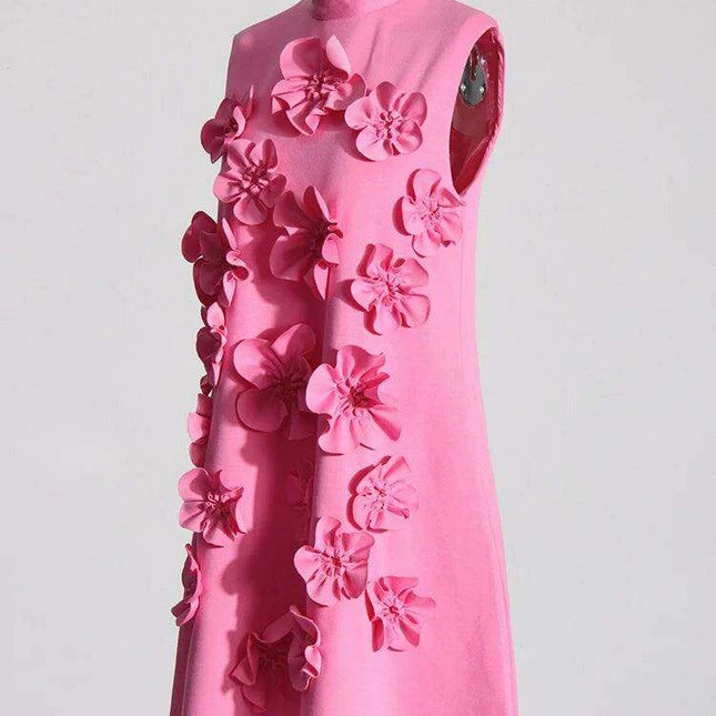 Elegant Women's Patchwork Lace-Up Sleeveless Dress with Stand Collar