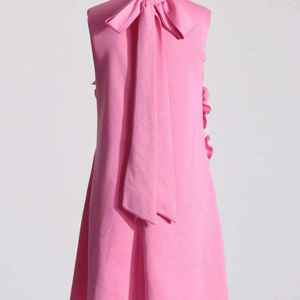 Elegant Women's Patchwork Lace-Up Sleeveless Dress with Stand Collar - Très Elite