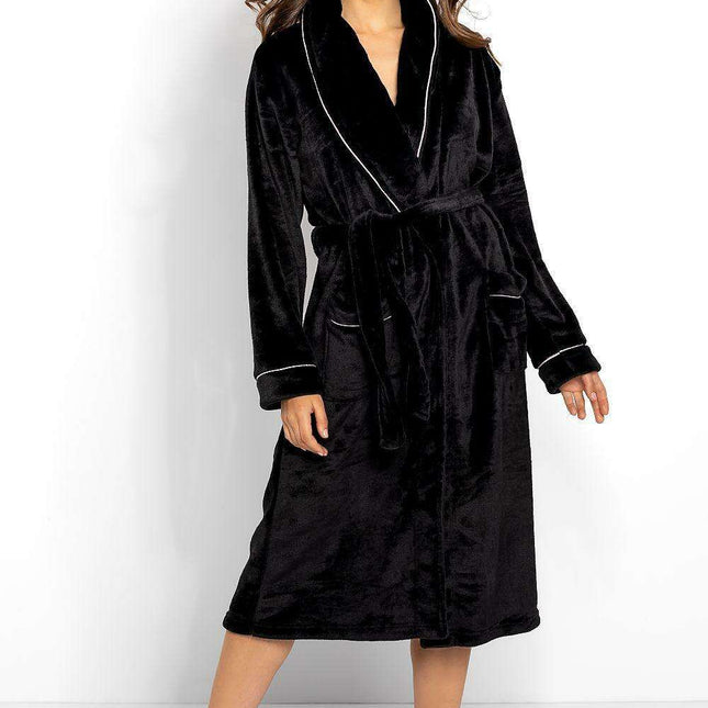 Elegant Women's Polyester Loungewear Bathrobe with Stylish Tie Belt