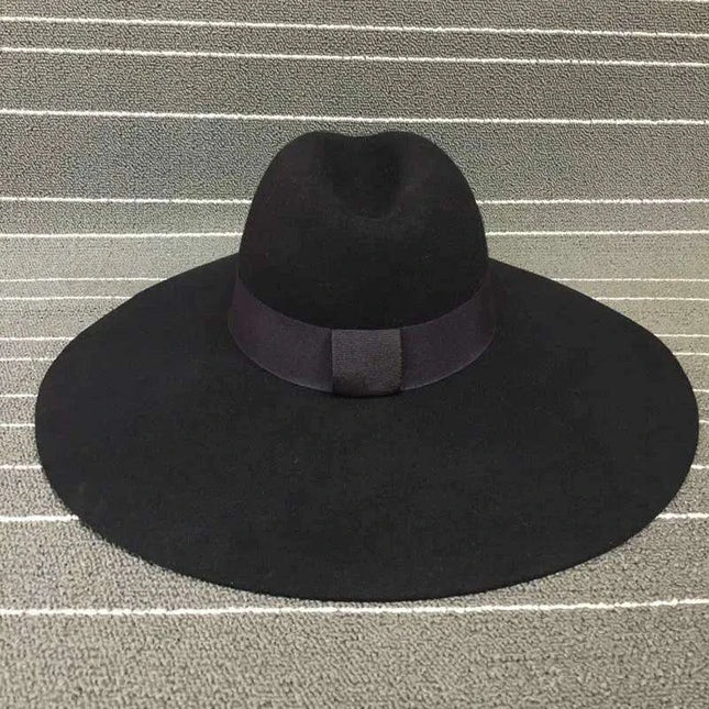 Elegant Women's Wide Brim Wool Felt Fedora Hat with Sophisticated Ribbon Detail - Perfect for Celebrations and Formal Events