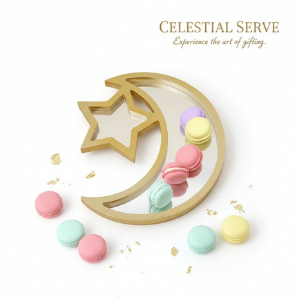Elegant Wooden Eid Serving Tray with Star and Moon Design - Perfect for Festive Home Decor and Gifting - Très Elite