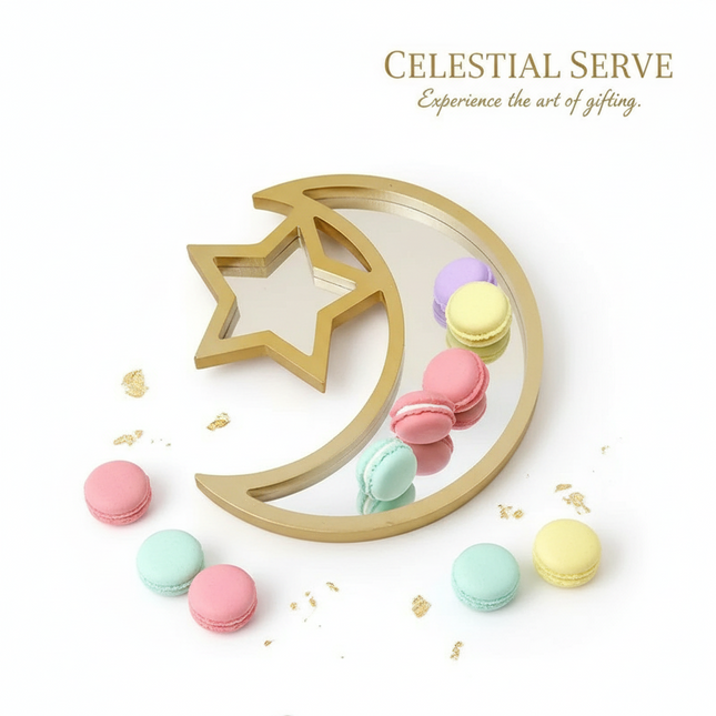 Elegant Wooden Eid Serving Tray with Star and Moon Design - Perfect for Festive Home Decor and Gifting