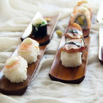 Elegant Wooden Serving Platter for Sushi, Dumplings, and Bakery Treats - Oblong Kitchen Essential - Très Elite