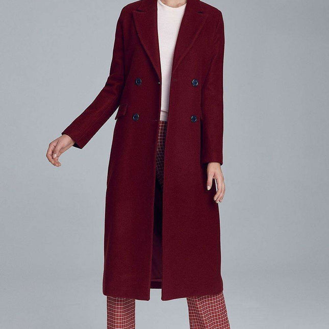 Elegant Wool Blend Long Double Breasted Overcoat For Women