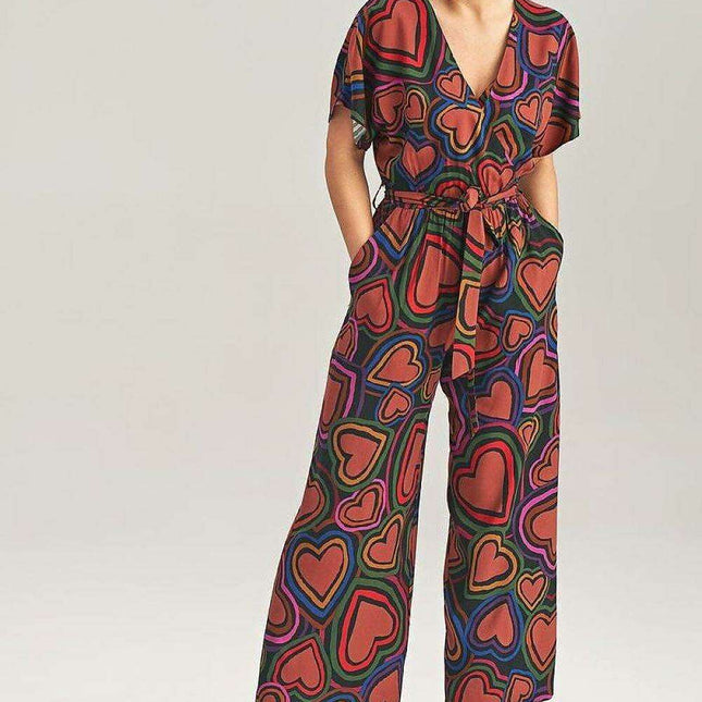 Elegant Wrap Front Wide-Leg Jumpsuit with Kimono Sleeves
