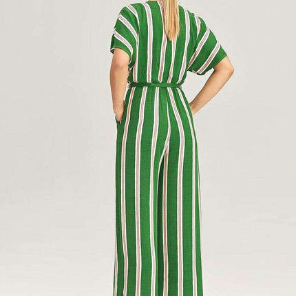 Elegant Wrap Front Wide-Leg Jumpsuit with Kimono Sleeves - Très Elite