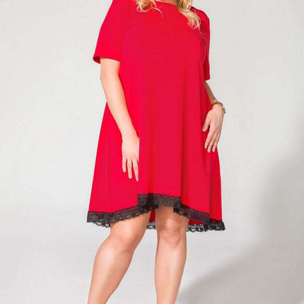 Elegantly Functional Short Sleeve Dress with Lace Accents and Handy Pockets - Très Elite
