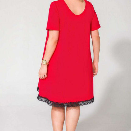 Elegantly Functional Short Sleeve Dress with Lace Accents and Handy Pockets - Très Elite