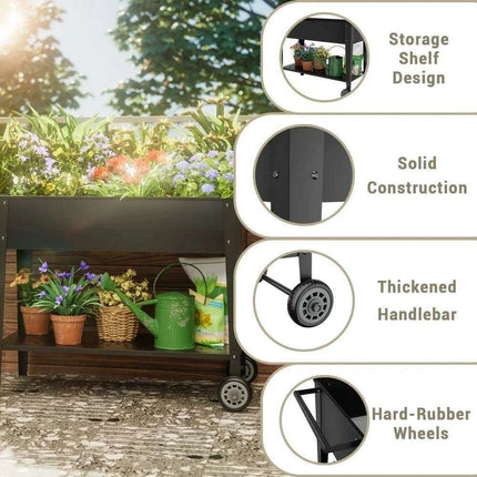 Elevated Galvanized Steel Mobile Garden Planter with Storage and Wheels..