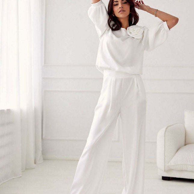 Elsa Satin Wide Leg Trousers by Roco Fashion