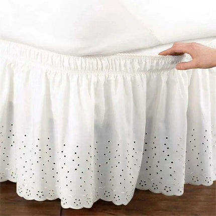Embroidered Floral Cotton Queen Bed Skirt - Elastic Fit with Elegant Finish - Très Elite