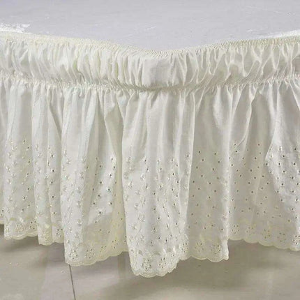 Embroidered Floral Cotton Queen Bed Skirt - Elastic Fit with Elegant Finish - Très Elite