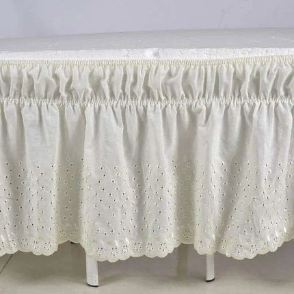 Embroidered Floral Cotton Queen Bed Skirt - Elastic Fit with Elegant Finish - Très Elite