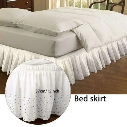 Embroidered Floral Cotton Queen Bed Skirt - Elastic Fit with Elegant Finish - Très Elite