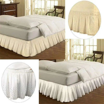 Embroidered Floral Cotton Queen Bed Skirt - Elastic Fit with Elegant Finish - Très Elite