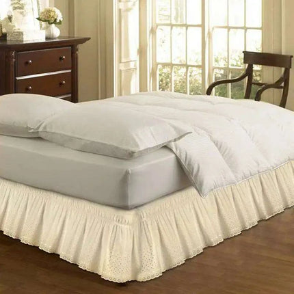 Embroidered Floral Cotton Queen Bed Skirt - Elastic Fit with Elegant Finish - Très Elite