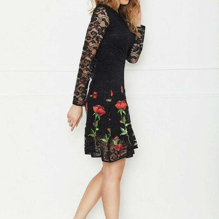 Embroidered Rose Lace Evening Gown