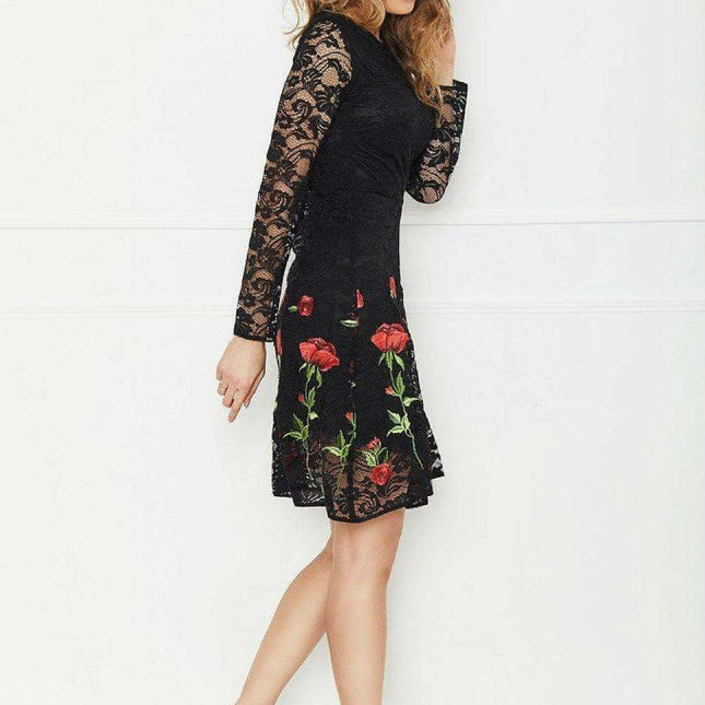 Embroidered Rose Lace Evening Gown