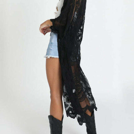 Embroidered lace bikini and mesh cardigan beach cover-up - Très Elite