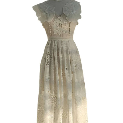 Embroidery Hollow V-Neck Lace Dress - Très Elite