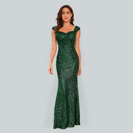 Emerald Sequin Maxi Dress with Square Neckline - Chic Elegance for Women - Très Elite