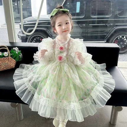 Enchanted Floral Tulle Princess Dress for Girls with Long Sleeves - Très Elite