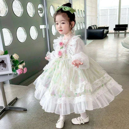 Enchanted Floral Tulle Princess Dress for Girls with Long Sleeves - Très Elite