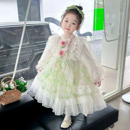 Enchanted Floral Tulle Princess Dress for Girls with Long Sleeves - Très Elite