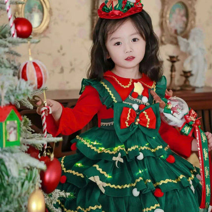 Enchanted Winter Velvet Princess Dress for Girls with Elegant Layered Design - Très Elite