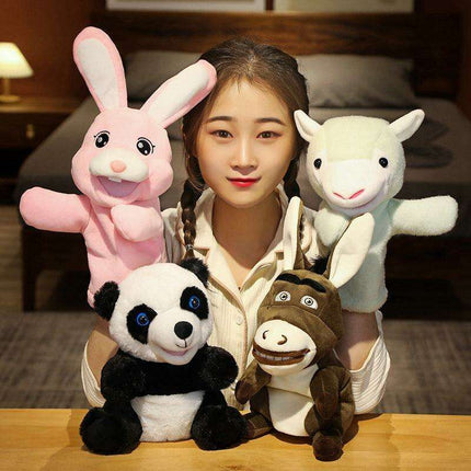 Enchanting Animal Hand Puppet Set - Panda, Bunny, Donkey & Sheep - 25cm Tall - Très Elite