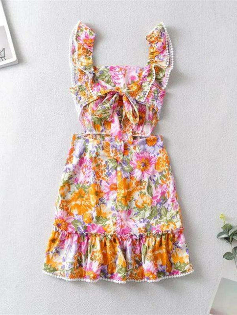 Enchanting Backless Floral Ruffle Dress