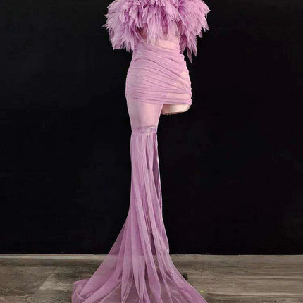 Enchanting Crimson Mesh Sheath Dress with Flowing Ruffles for Unforgettable Nights - Très Elite