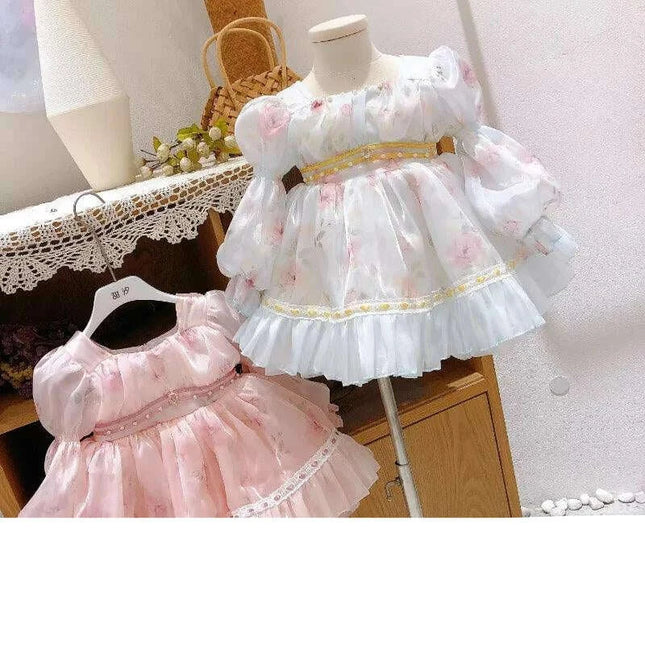 Enchanting Floral Puff Sleeve Dress for Girls - Ideal for Spring Festivities and Flower Girl Celebrations