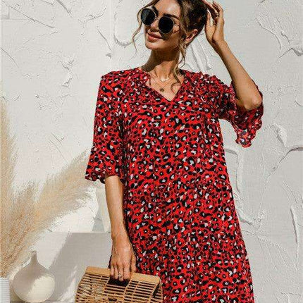 Enchanting Floral V-Neck Maxi Dress with Elegant Trumpet Sleeves and Delightful Cake Accents - Très Elite