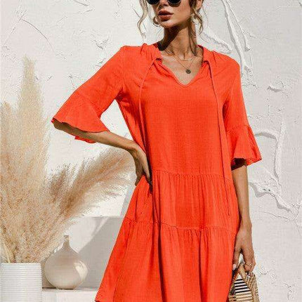 Enchanting Floral V-Neck Maxi Dress with Elegant Trumpet Sleeves and Delightful Cake Accents - Très Elite