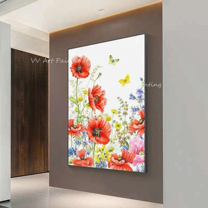 Enchanting Handcrafted Red Floral Oil Painting for Chic Home Interiors - Très Elite