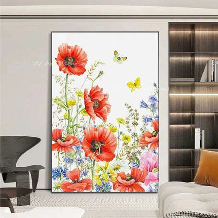 Enchanting Handcrafted Red Floral Oil Painting for Chic Home Interiors - Très Elite