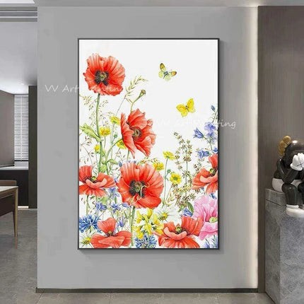 Enchanting Handcrafted Red Floral Oil Painting for Chic Home Interiors - Très Elite